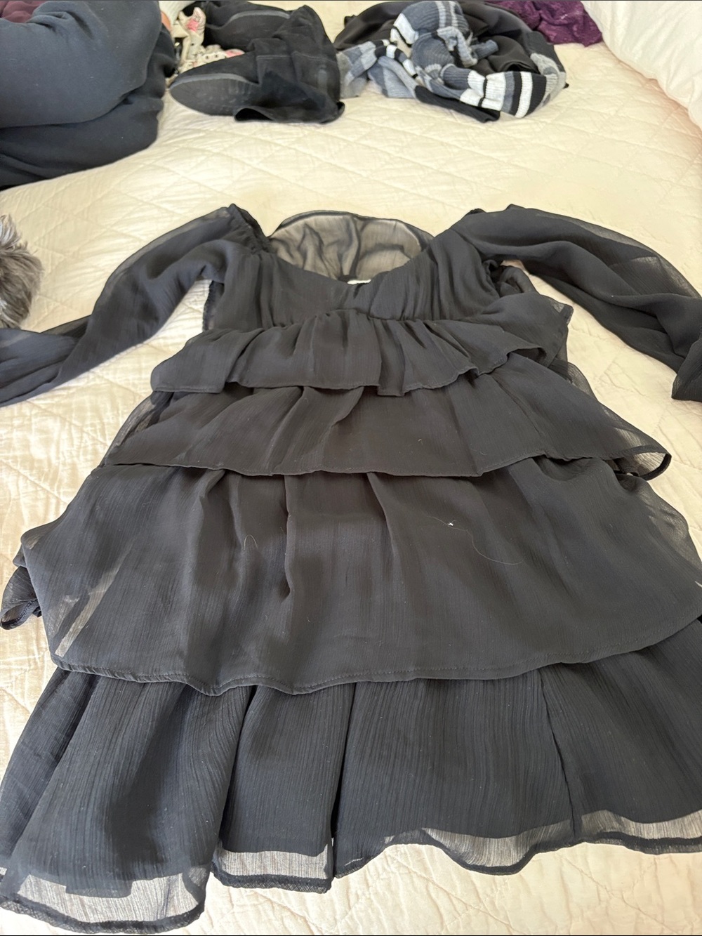 Abercrombie & Fitch Black Tiered Long-Sleeve Mini Dress